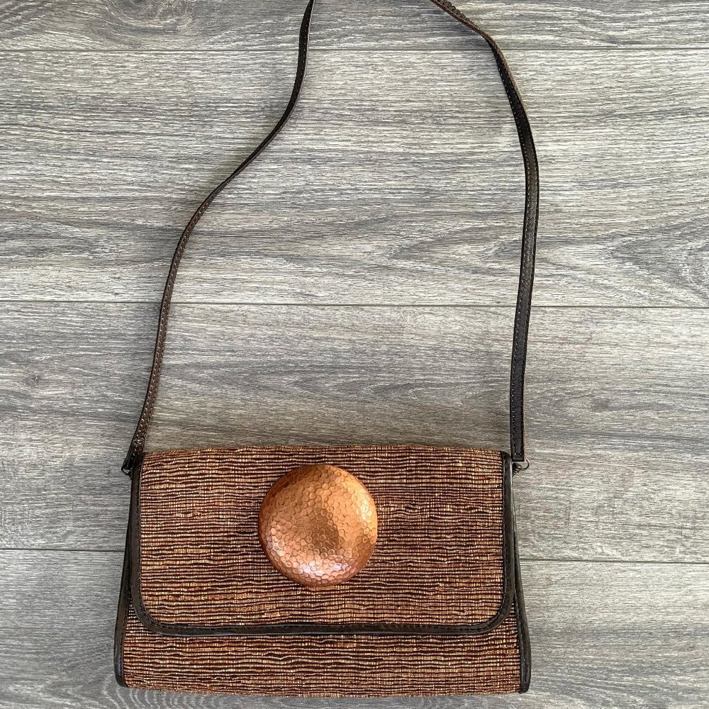 Vintage Front Fold Shoulder Bag with Gold Accent